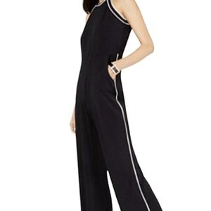 INC International Concepts Black Sleeveless Wide-Leg Jumpsuit with White Piping
